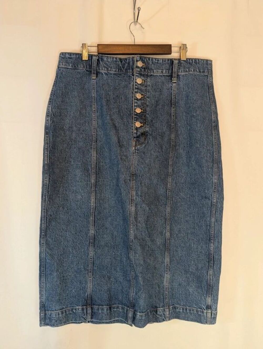 Madewell Denim Button Front A-Line Midi Skirt Medium Wash Jean Skirt Size 33 EUC